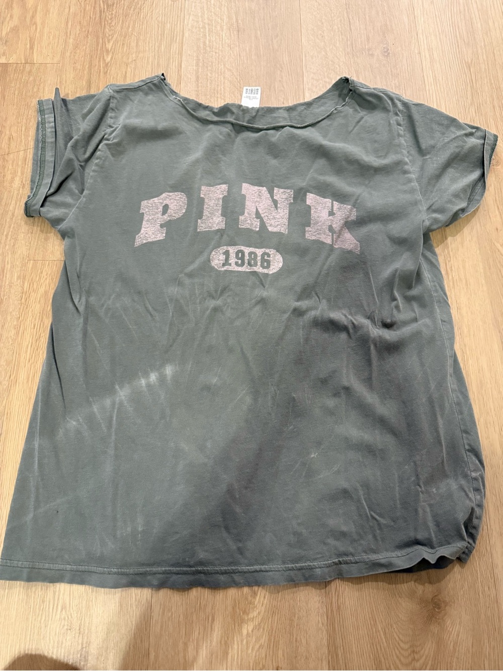 PINK Victoria's Secret green off the shoulder Tee with Light Pink Logo size S